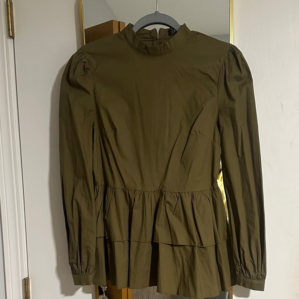 Missguided Olive Green Long Sleeve Blouse